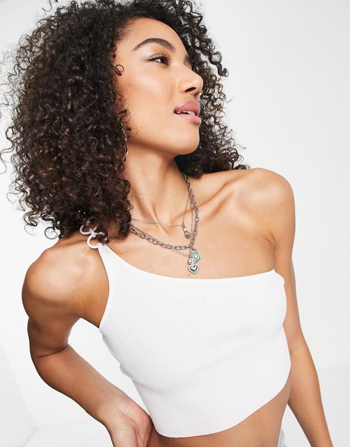 Bershka Chain Detail Asymmetric Top In White