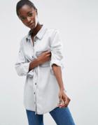 Asos Denim Military Shirt In Washed Gray - Gray