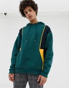 Asos Design Oversized Hoodie In Green With Color Blocking - Green