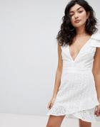 Prettylittlething Broderie Ruffle Dress - White