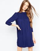 Asos Swing Dress With Ruched Panel - Navy