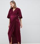 Asos Design Maternity Plisse Wrap Maxi Dress-red