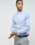 Asos Casual Slim Oxford Shirt With Stretch In Blue - Blue