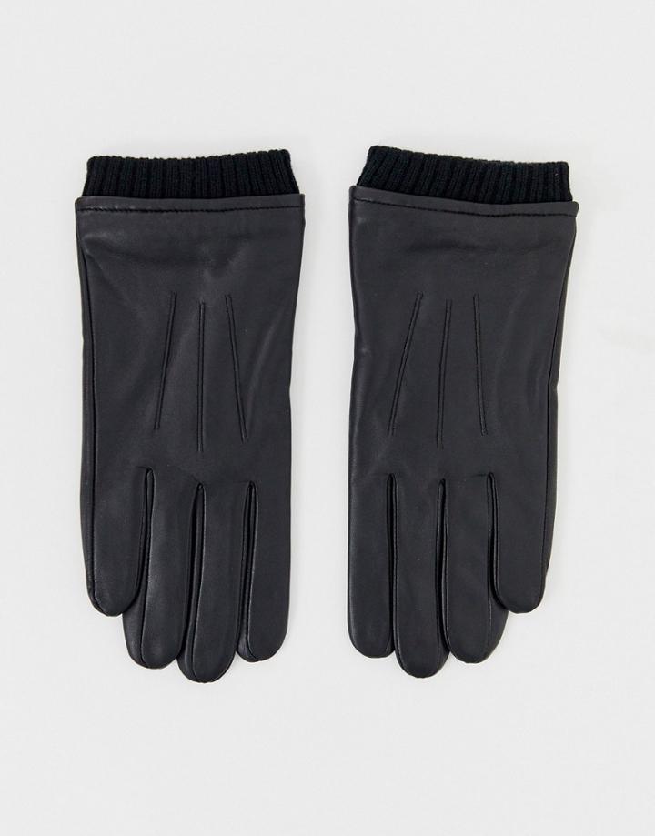 Barneys Original Leather Cuffed Touchscreen Gloves In Black