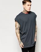 Asos Super Oversized Sleeveless T-shirt In Gray With Raw Edge - Ebony