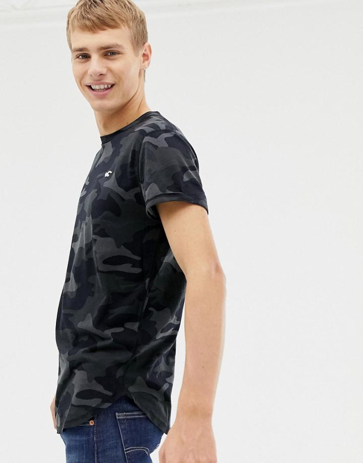 Hollister Camo Curved Neck T-shirt - Black