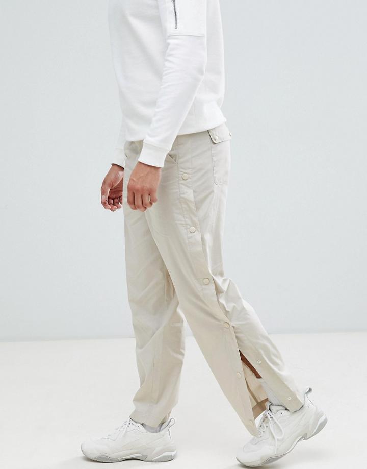 Asos Design Relaxed Trousers In Beige With Side Poppers - Beige