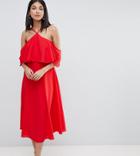 Asos Design Tall Ruffle Top Midi Dress - Red