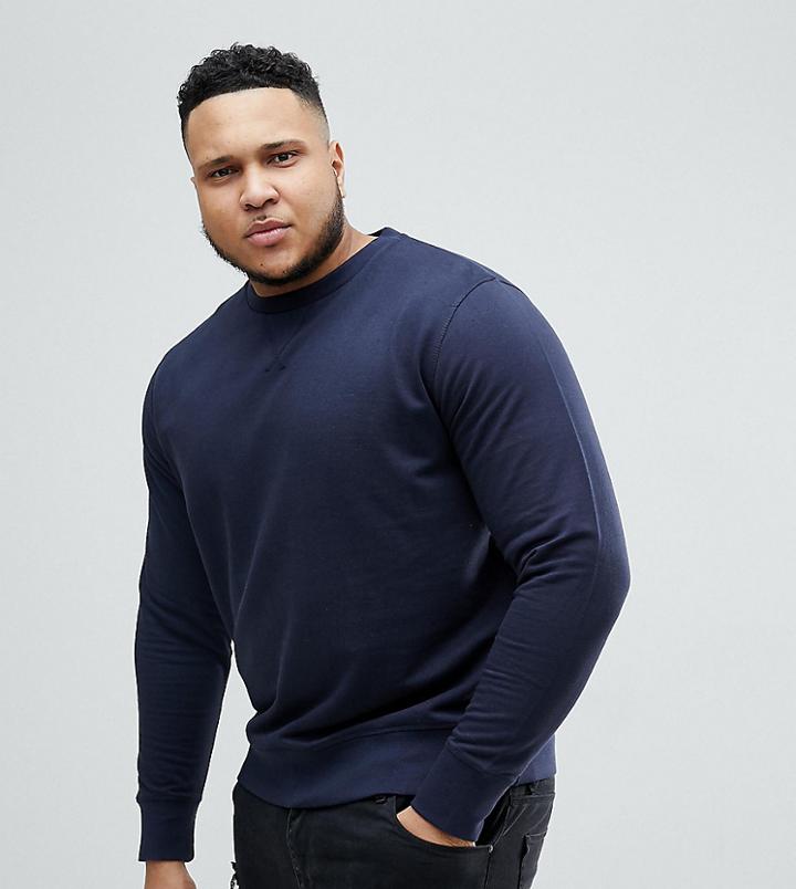 Brave Soul Plus Basic Crew Neck Sweat - Navy