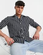 Selected Homme Cotton Blend Shirt In Revere Collar With Stripes In Navy - Navy