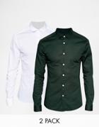Asos Skinny Shirt In Long Sleeve 2 Pack - White Khaki