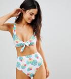 South Beach Lemon Print Triangle Bikini Top-multi