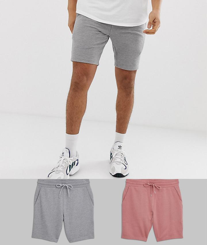 Asos Design Jersey Skinny Shorts 2 Pack Pink / Gray Marl - Multi