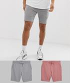 Asos Design Jersey Skinny Shorts 2 Pack Pink / Gray Marl - Multi