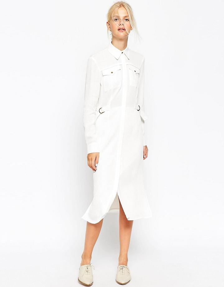 Asos Clean Shirt Dress With D-ring Detail - White