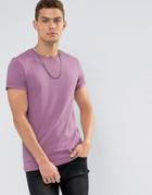 Asos Muscle Fit T-shirt With Crew Neck And Roll Sleeve - Purple