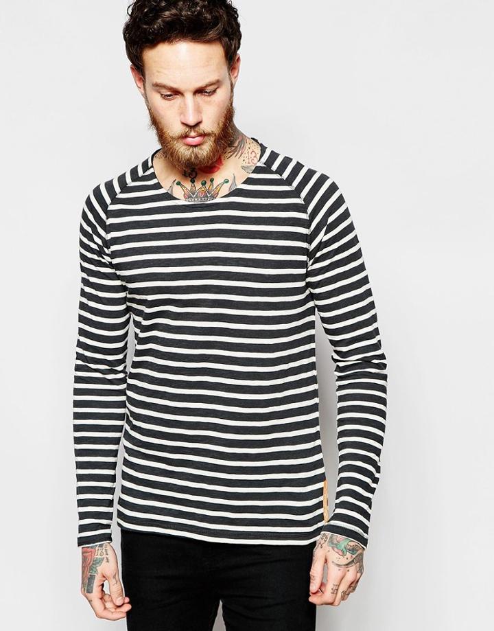 Nudie Long Sleeve Top Otto Stripe Raglan - Gray