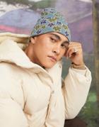 Asos Design Beanie With 90's Flower Design In Blue-blues