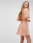 Asos High Neck Flutter Sleeve Open Back Mini Dress - Pink