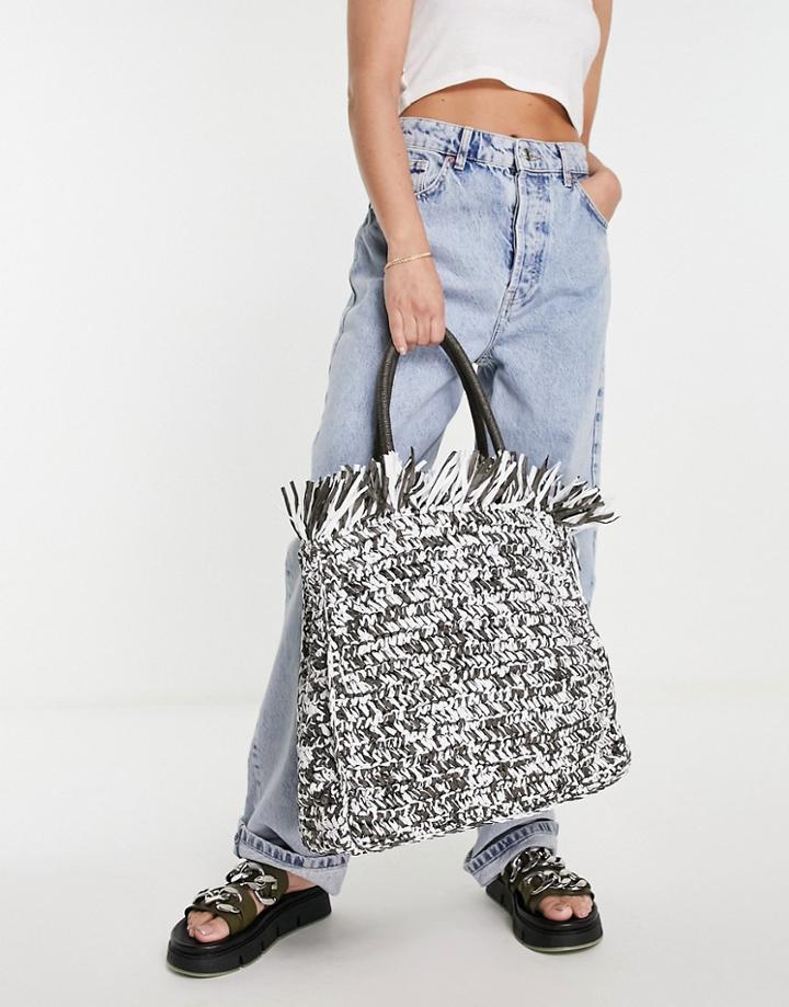 Becksondergaard Woven Fringe Detail Tote Bag In Dark Green