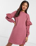 New Look Ruffle Sleeve Sweat Mini Dress In Pink