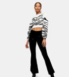 Topshop Tall Crushed Velvet Flared Pants In Black