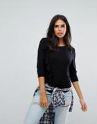 Only Flin Bias Asymmetric Frill Side Long Sleeved Top - Black