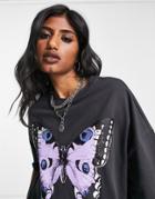 Neon & Nylon T-shirt With Butterfly Print In Black
