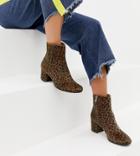 Monki Pony Hair Leopard Print Heeled Boots In Brown - Multi