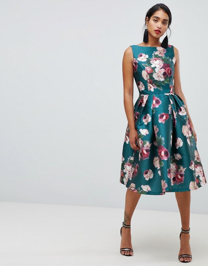 Chi Chi London Midi Dress In Winter Floral Print - Multi