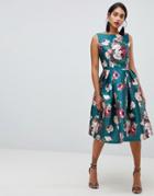 Chi Chi London Midi Dress In Winter Floral Print - Multi