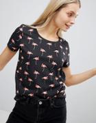 Only Flamingo Print T-shirt - Black