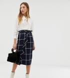 Warehouse Wrap Skirt With Window Check In Navy - Navy