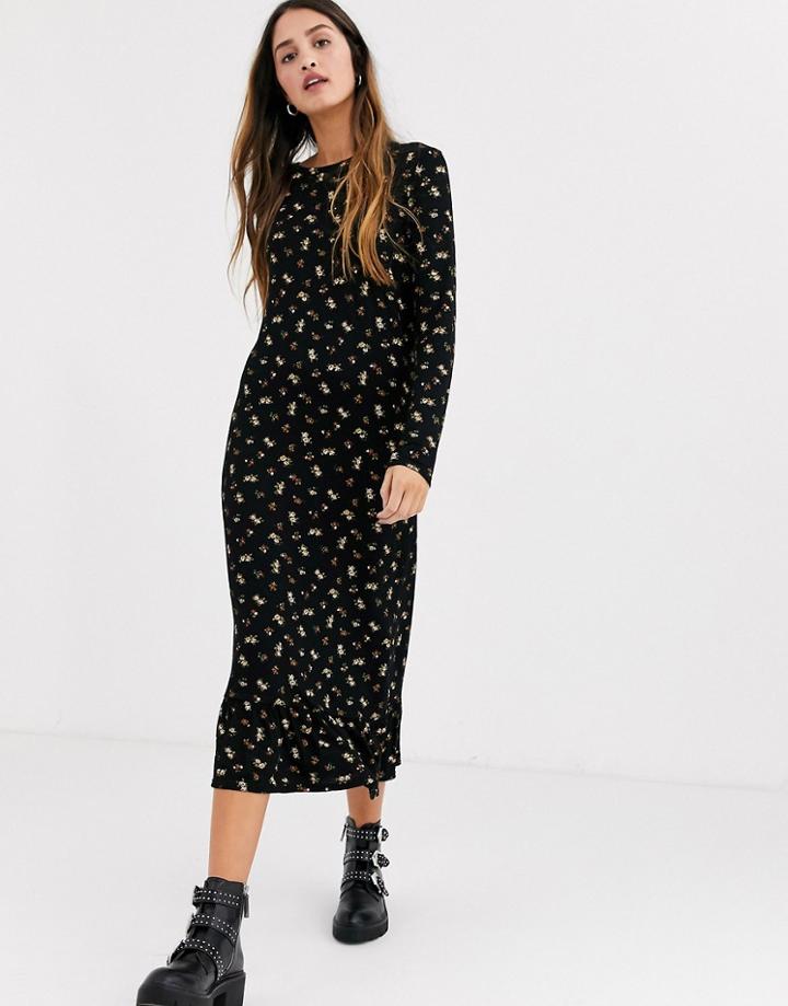Daisy Street Midaxi Smock Dress In Ditsy Floral-black