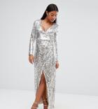 Club L Straight Sequins Wrap Over Maxi Dress - Gold