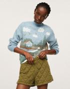 Mango Sweater With Scenic Print In Blue