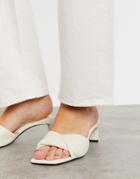 Bershka Low Heel Padded Mule Sandal In Ecru-white