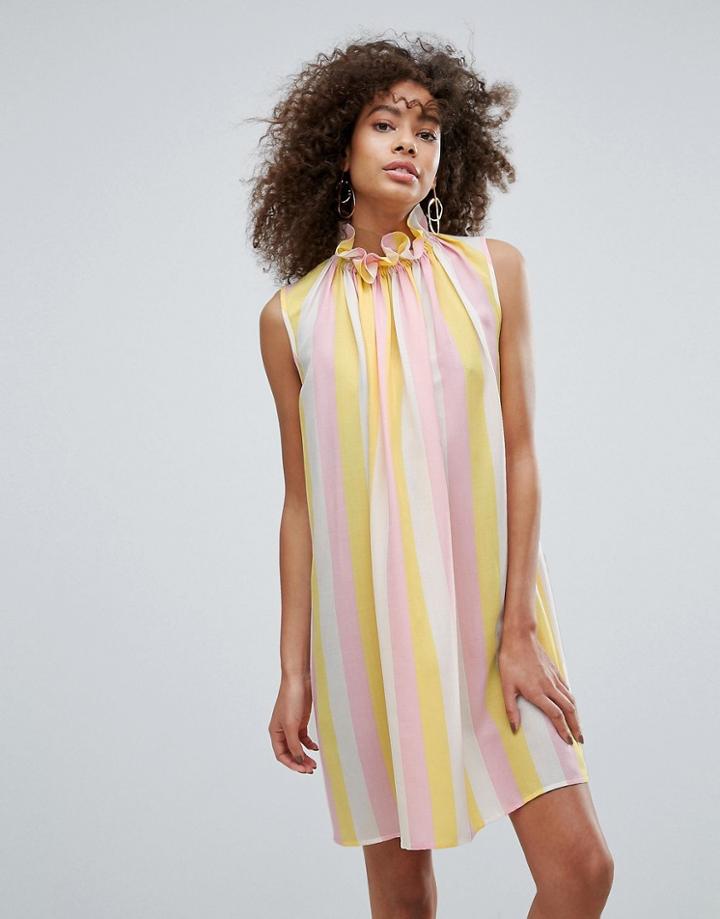 Traffic People High Neck Striped Shift Dress - Multi