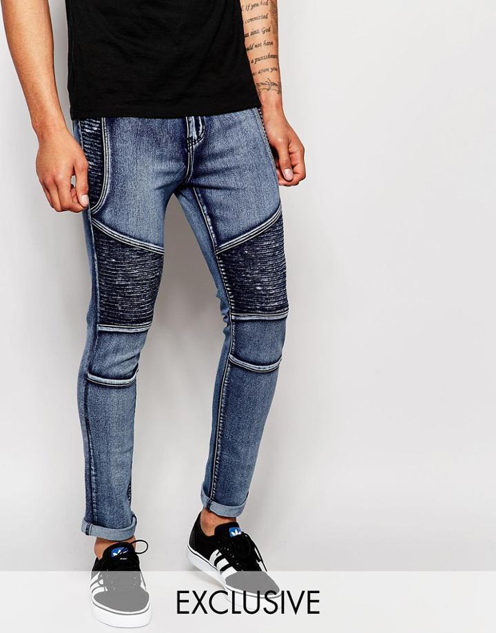Liquor & Poker Jeans Stretch Skinny Biker Brushed Wash - Brushed Wash