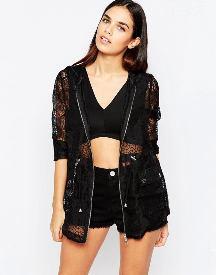 Lipsy Lace Parka Jacket - Black