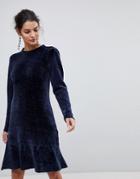 Y.a.s Chenille Ruffle Drop Hem Midi Dress In Blue