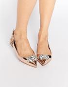 Asos Live It Up Embellished Wide Fit Ballet Flats - Nude Metallic