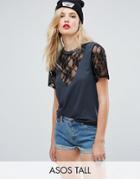 Asos Tall T-shirt With Ravage Lace Detail - Gray