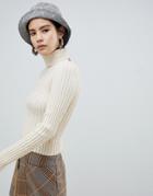 Asos Design Roll Neck Ribbed Sweater With Button Detail - Beige