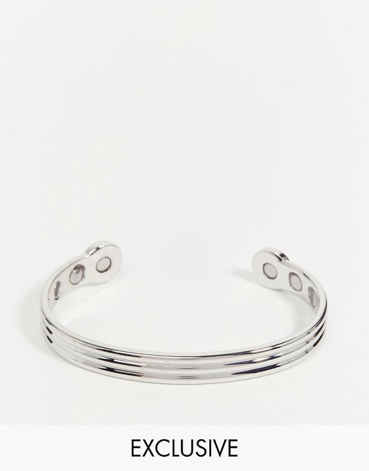 Reclaimed Vintage Stripe Bangle Bracelet In Silver - Silver