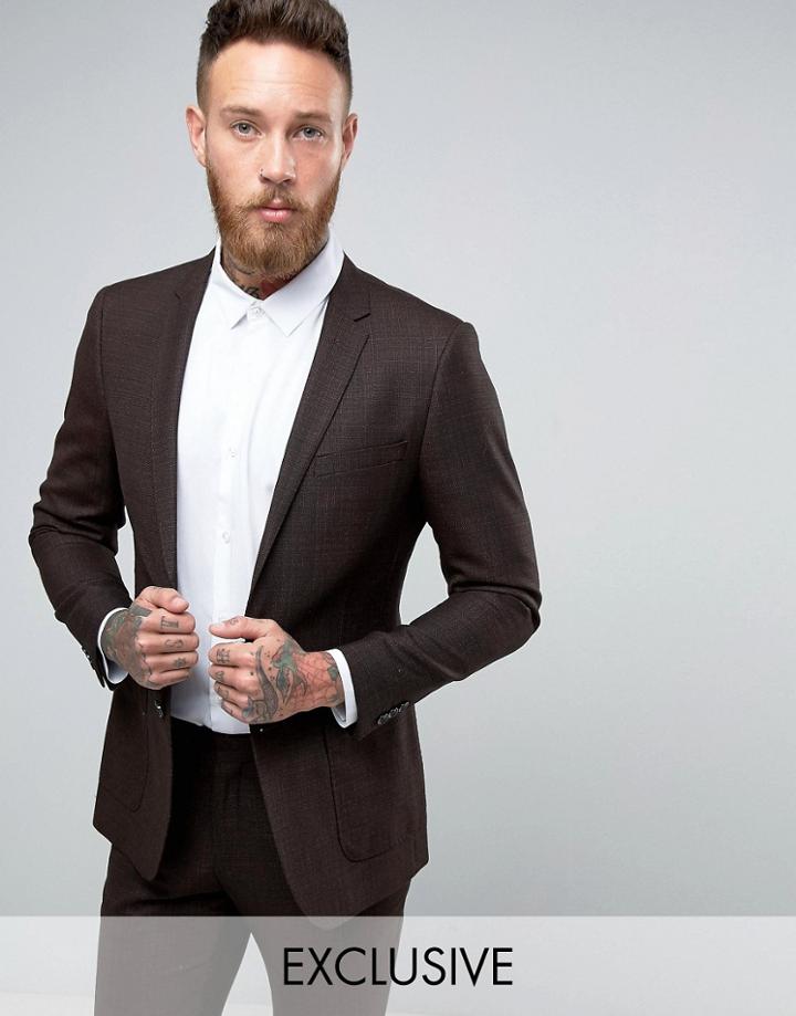 Number Eight Savile Row Skinny Suit Jacket - Brown