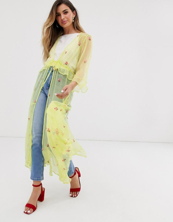 Nfc Ditsy Poppy Embroidered Kimono - Yellow
