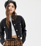 Reclaimed Vintage Inspired Cropped Denim Jacket With Raw Hem - Black