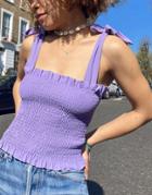 Urban Threads Shirred Frill Edge Top In Lilac-purple