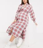 Asos Design Maternity Nursing Button Through Double Layer Shirt Dress In Check-multi